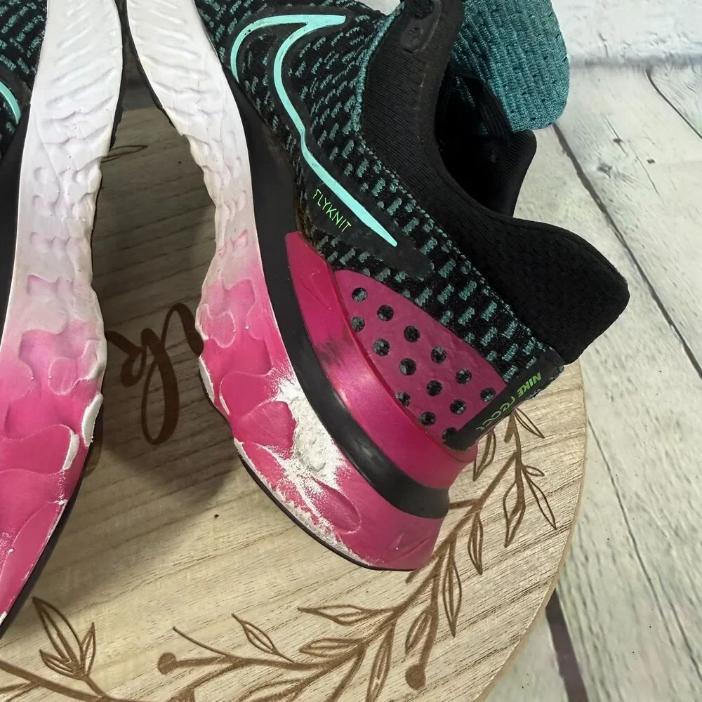 Nike React Infinity Run Flyknit 3 Black Teal Pink Running Shoes Women’s 9